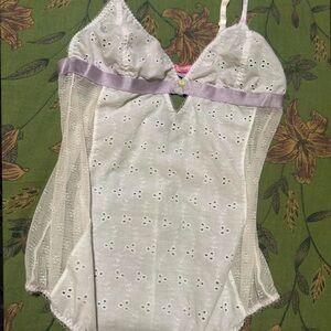Cosmopolitan White and Purple Lace Bodysuit